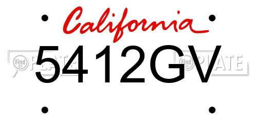 5412GV California License Plate