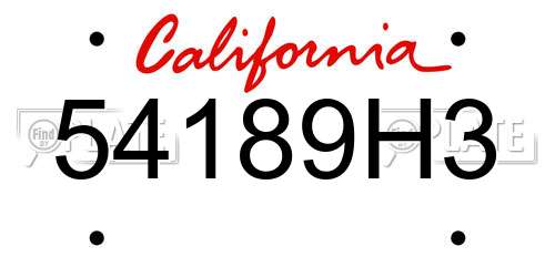 54189H3 California License Plate