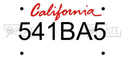 541BA5 California License Plate