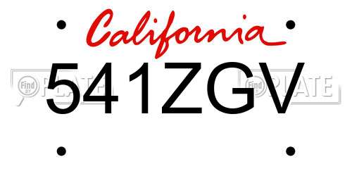 541ZGV California License Plate
