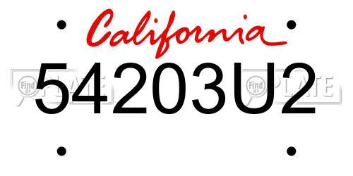 54203U2 California License Plate