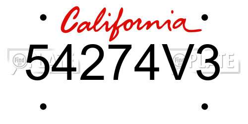 54274V3 California License Plate