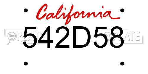542D58 California License Plate