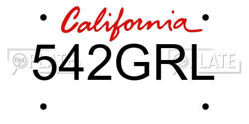 542GRL California License Plate