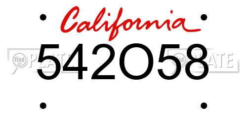 542O58 California License Plate