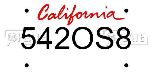 542OS8 California License Plate