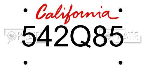 542Q85 California License Plate