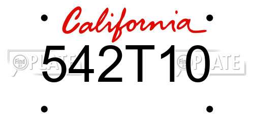 542T10 California License Plate
