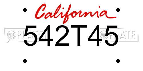 542T45 California License Plate