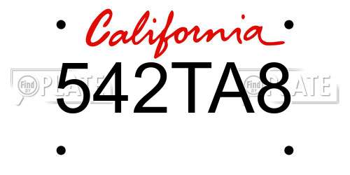 542TA8 California License Plate