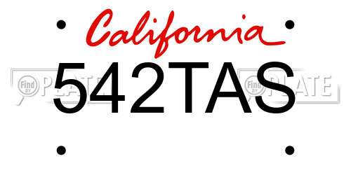 542TAS California License Plate