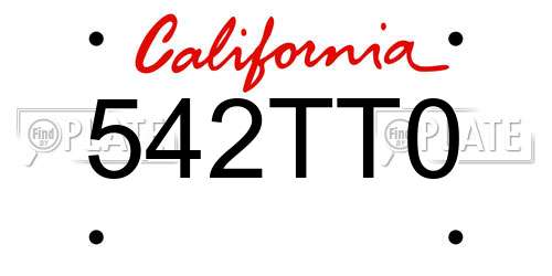 542TT0 California License Plate