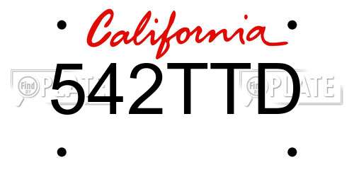 542TTD California License Plate