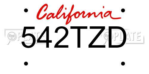 542TZD California License Plate