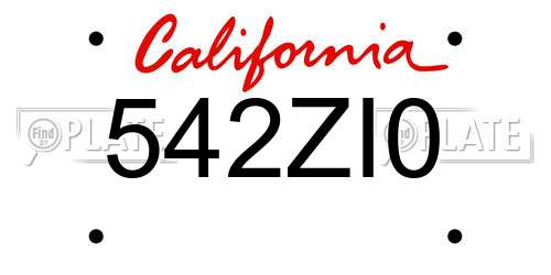542ZI0 California License Plate