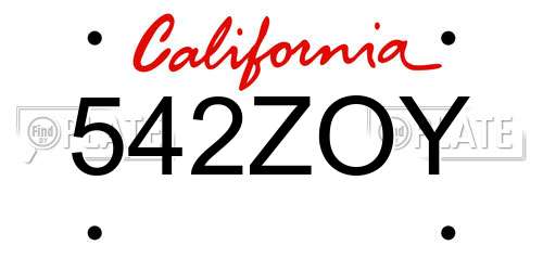 542ZOY California License Plate