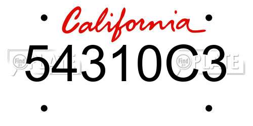 54310C3 California License Plate