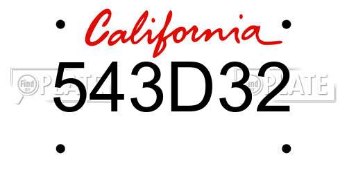 543D32 California License Plate