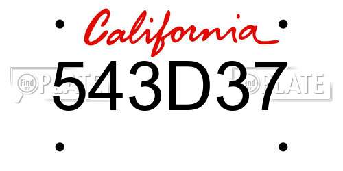 543D37 California License Plate