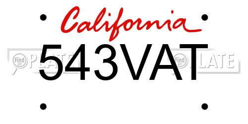 543VAT California License Plate