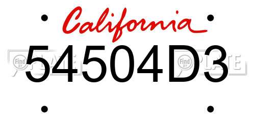 54504D3 California License Plate