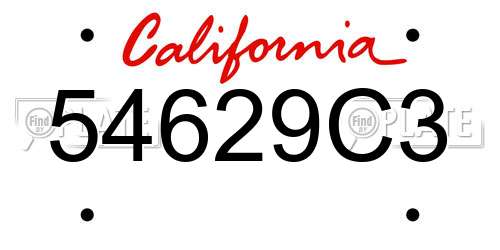 54629C3 California License Plate