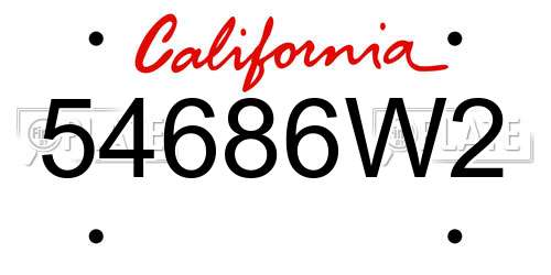 54686W2 California License Plate