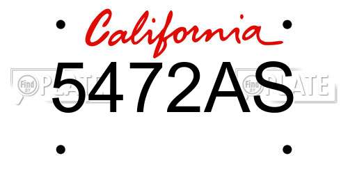 5472AS California License Plate