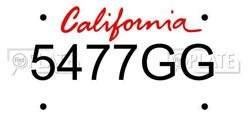 5477GG California License Plate