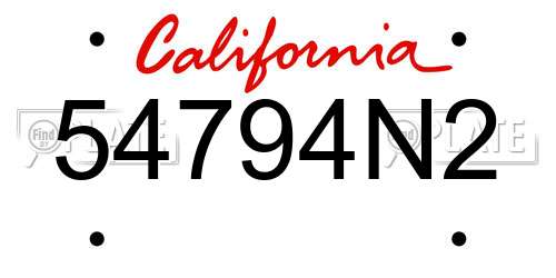 54794N2 California License Plate