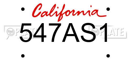 547AS1 California License Plate