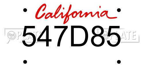 547D85 California License Plate