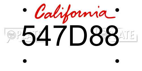 547D88 California License Plate