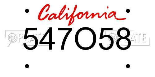 547O58 California License Plate