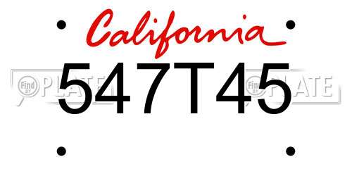 547T45 California License Plate
