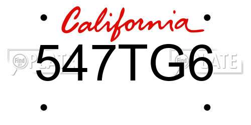 547TG6 California License Plate