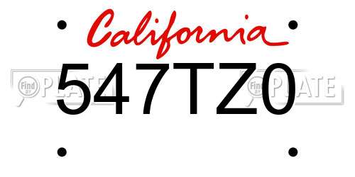 547TZ0 California License Plate
