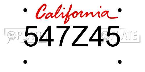 547Z45 California License Plate