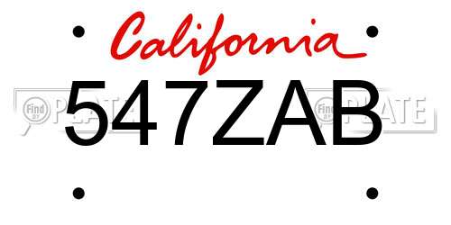 547ZAB California License Plate
