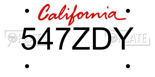 547ZDY California License Plate