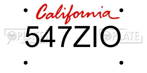 547ZIO California License Plate