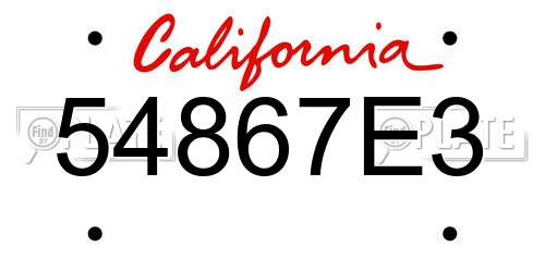 54867E3 California License Plate