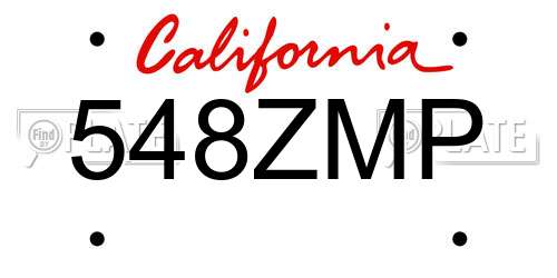 548ZMP California License Plate