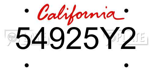 54925Y2 California License Plate