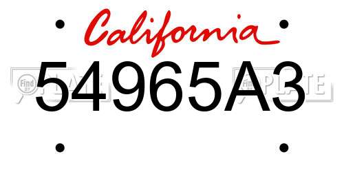 54965A3 California License Plate