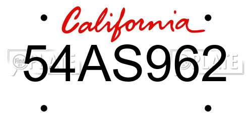 54AS962 California License Plate