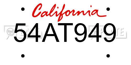 54AT949 California License Plate