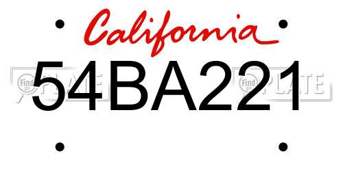 54BA221 California License Plate