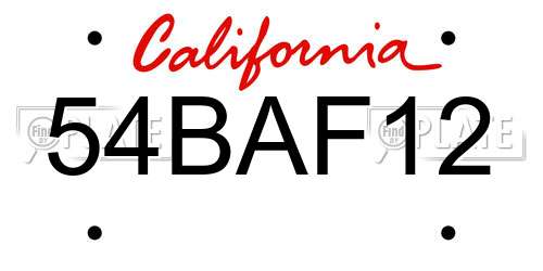 54BAF12 California License Plate
