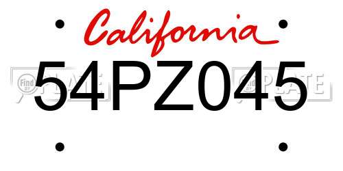 54PZ045 California License Plate